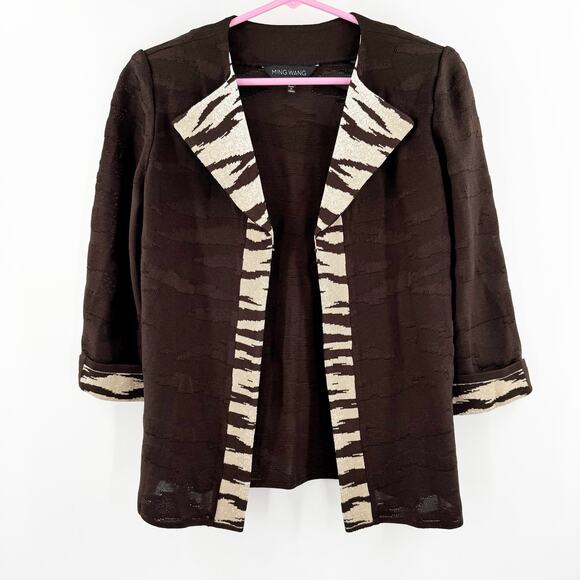 Ming Wang Cardigan Blazer Jacket Size Extra Small Brown Zebra Knit Career Office - Picture 1 of 15